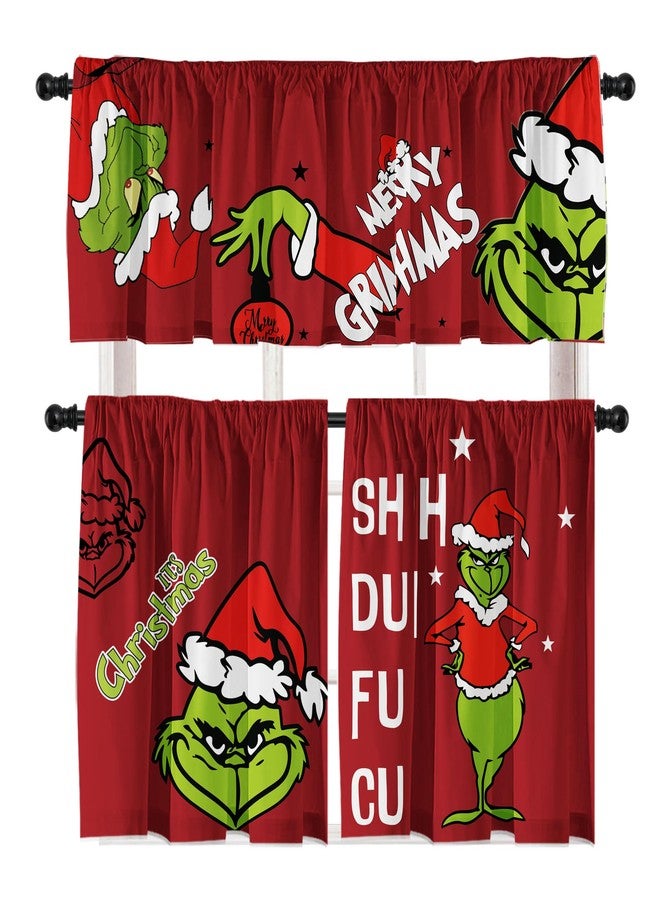 Cuteiush Christmas Holiday Kitchen Curtain Small Window Swag and Tiers with Rod Pocket Xmas Farmhouse Bathroom and Laundry Short Curtains Decoration 3 Panel Red Set - Image 1